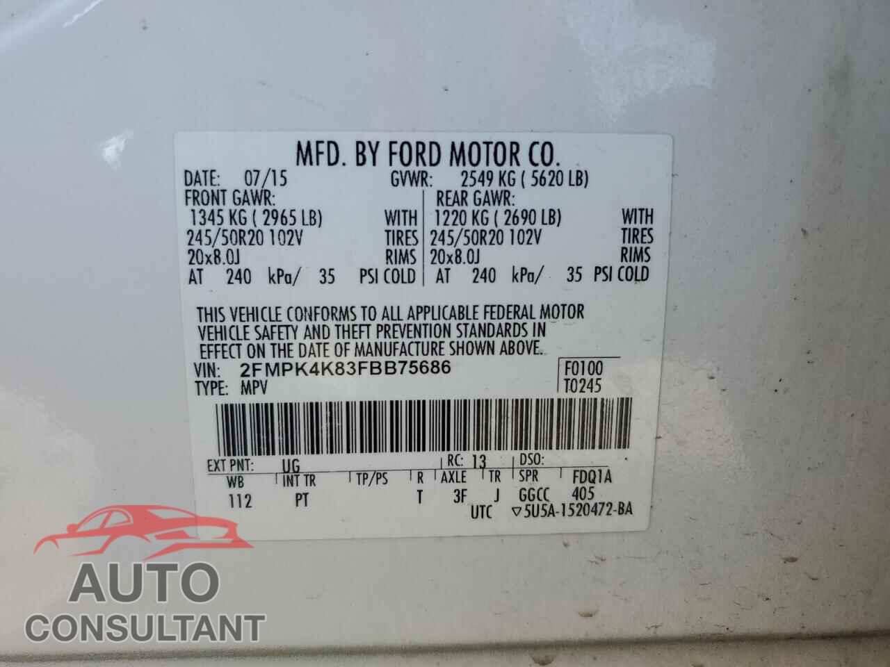 FORD EDGE 2015 - 2FMPK4K83FBB75686