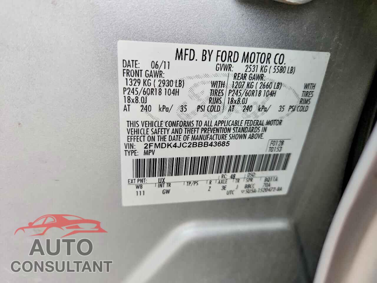 FORD EDGE 2011 - 2FMDK4JC2BBB43685