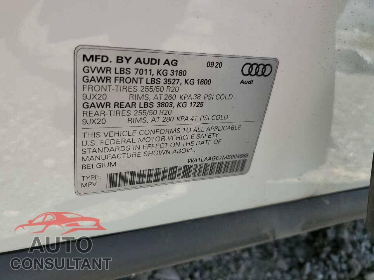 AUDI E-TRON 2021 - WA1LAAGE7MB004889