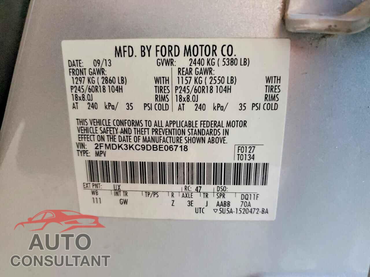 FORD EDGE 2013 - 2FMDK3KC9DBE06718
