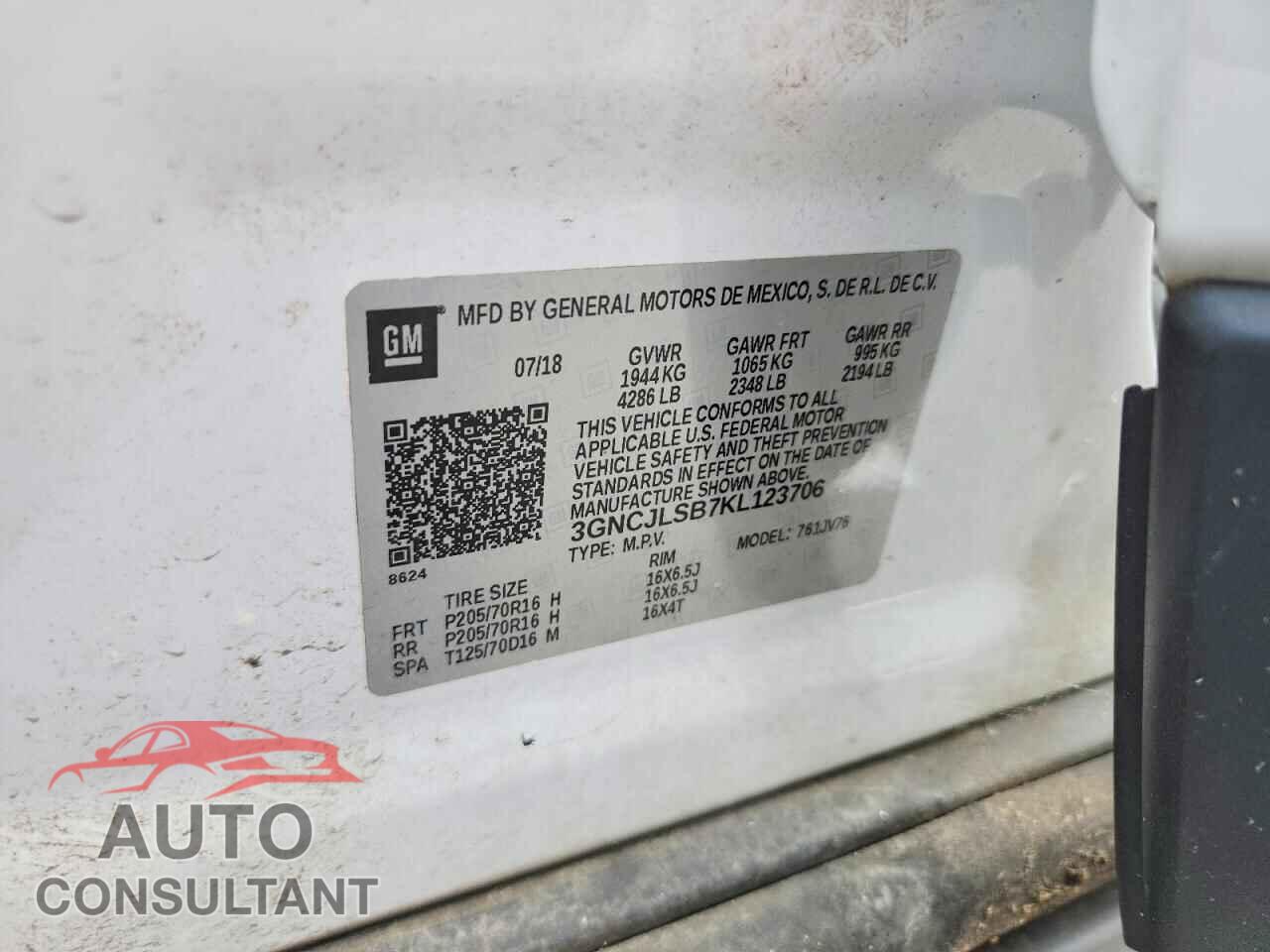 CHEVROLET TRAX 2019 - 3GNCJLSB7KL123706