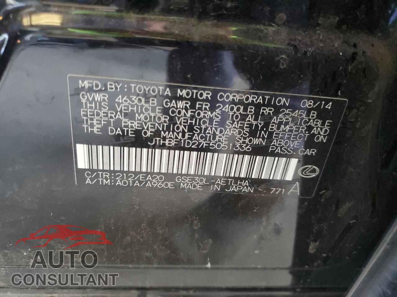LEXUS IS 2015 - JTHBF1D27F5051336