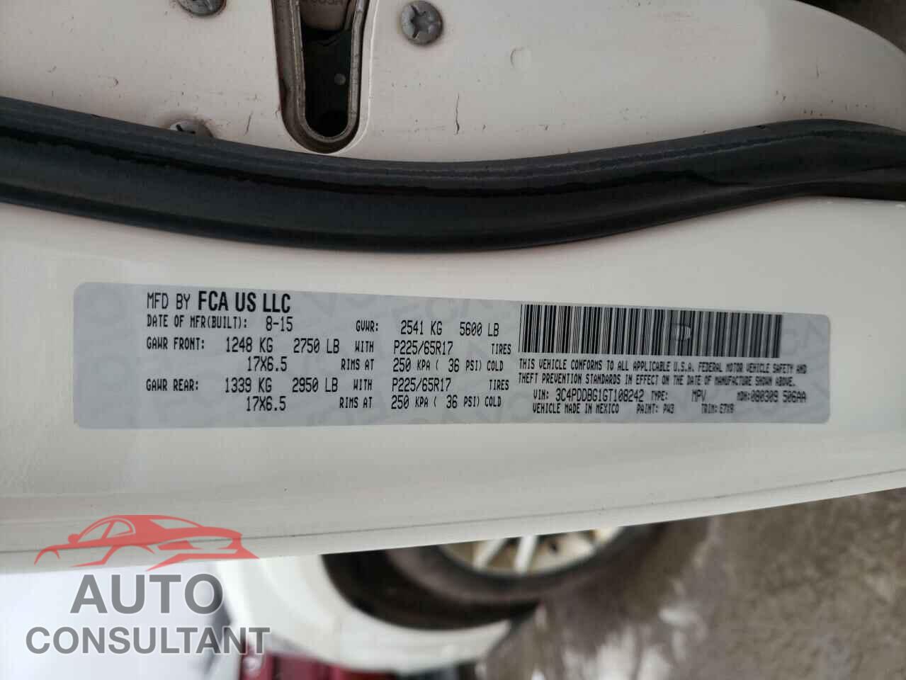 DODGE JOURNEY 2016 - 3C4PDDBG1GT108242
