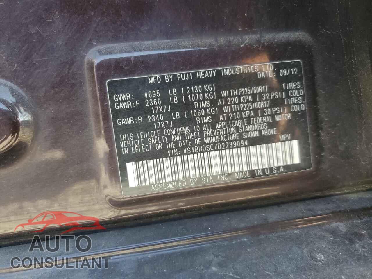 SUBARU OUTBACK 2013 - 4S4BRDSC7D2239094