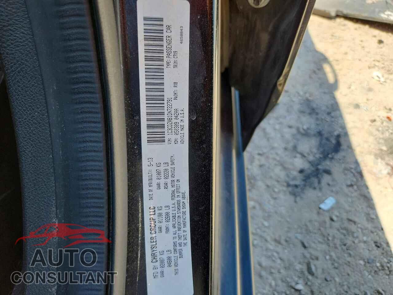 DODGE AVENGER 2013 - 1C3CDZAB1DN722791
