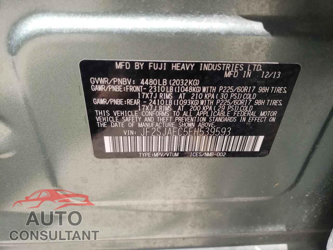 SUBARU FORESTER 2014 - JF2SJAEC5EH539593