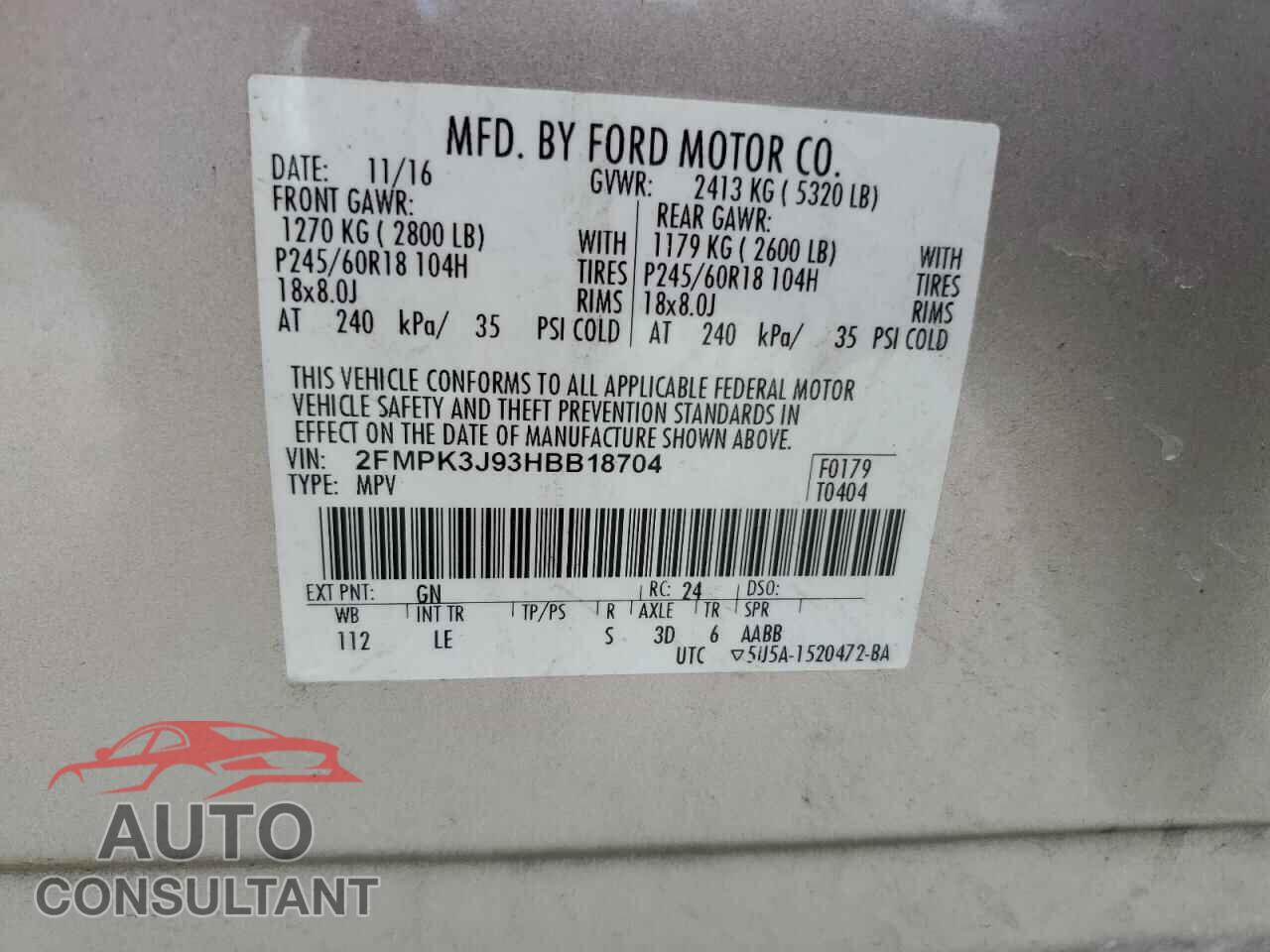FORD EDGE 2017 - 2FMPK3J93HBB18704