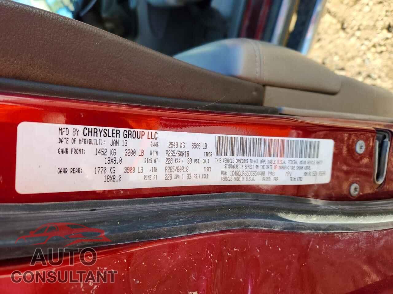 DODGE DURANGO 2013 - 1C4RDJAG5DC654400