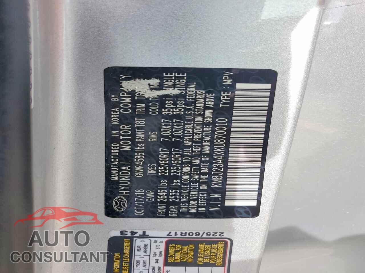 HYUNDAI TUCSON 2019 - KM8J23A4XKU870010