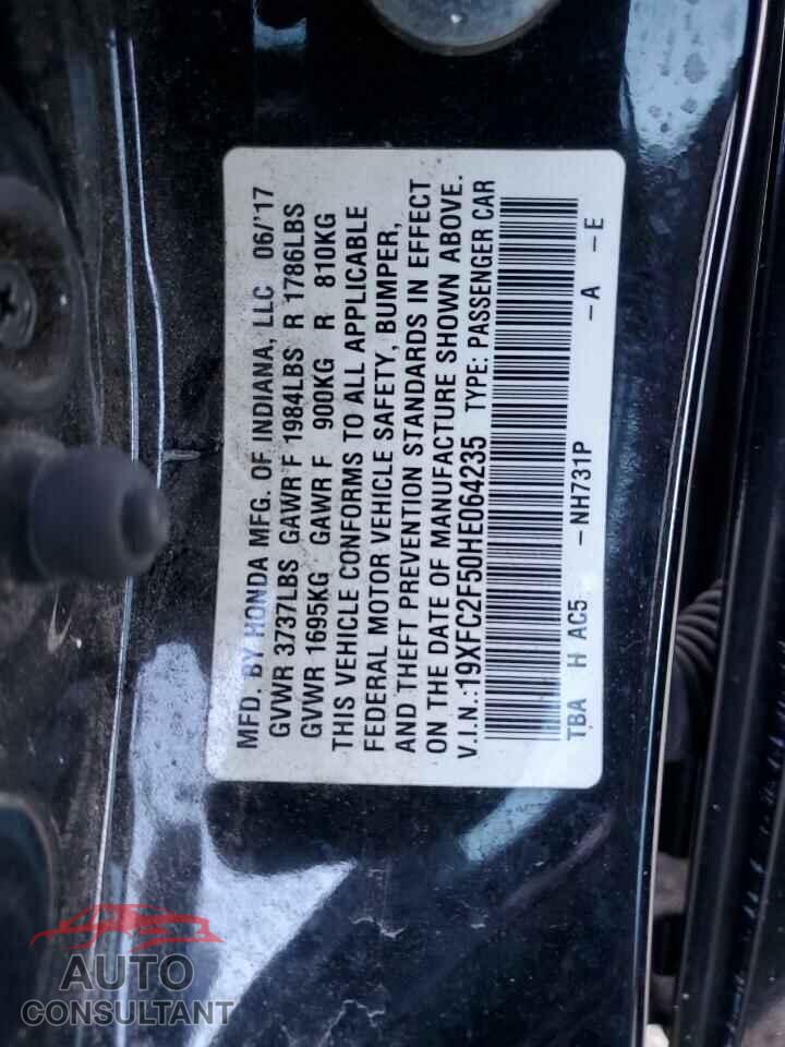 HONDA CIVIC 2017 - 19XFC2F50HE064235