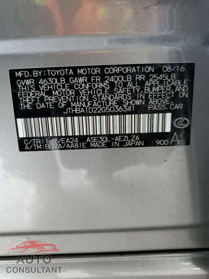LEXUS IS 2016 - JTHBA1D22G5036341