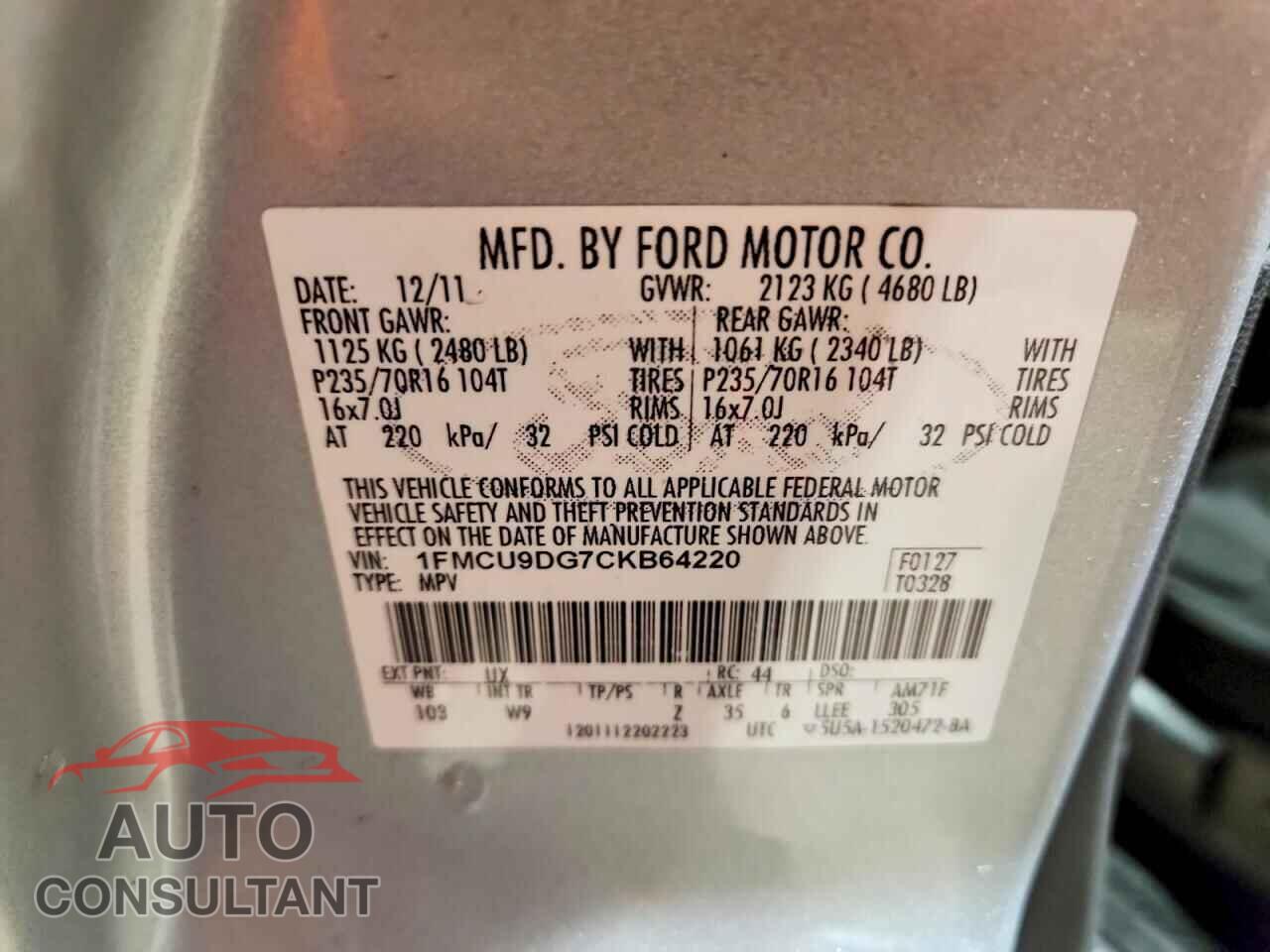 FORD ESCAPE 2012 - 1FMCU9DG7CKB64220