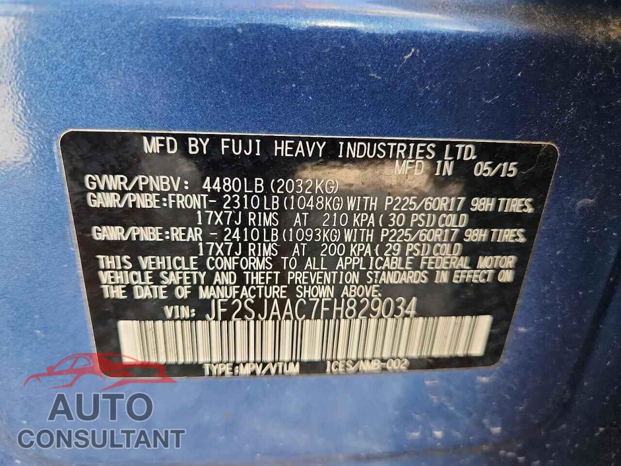 SUBARU FORESTER 2015 - JF2SJAAC7FH829034