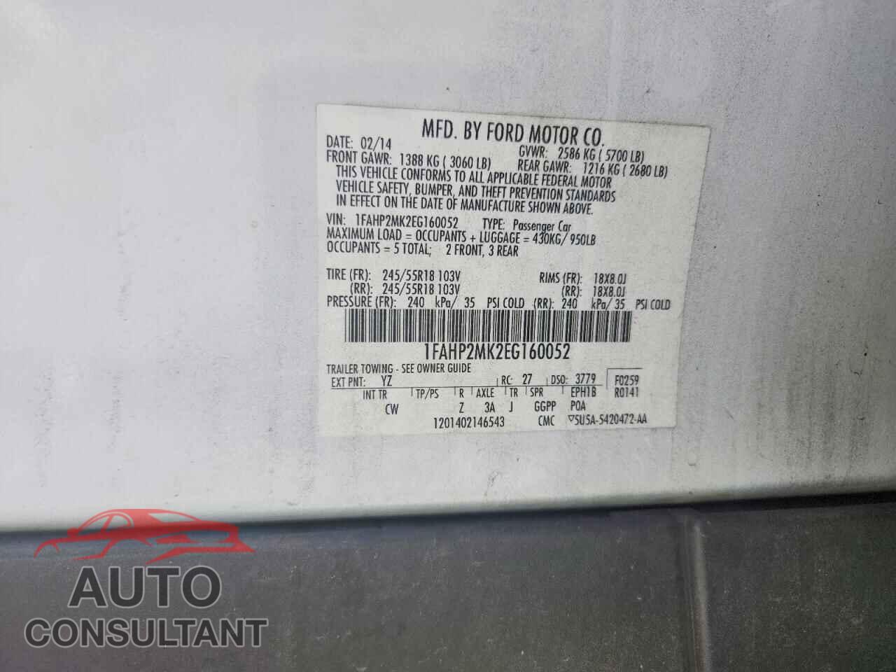 FORD TAURUS 2014 - 1FAHP2MK2EG160052