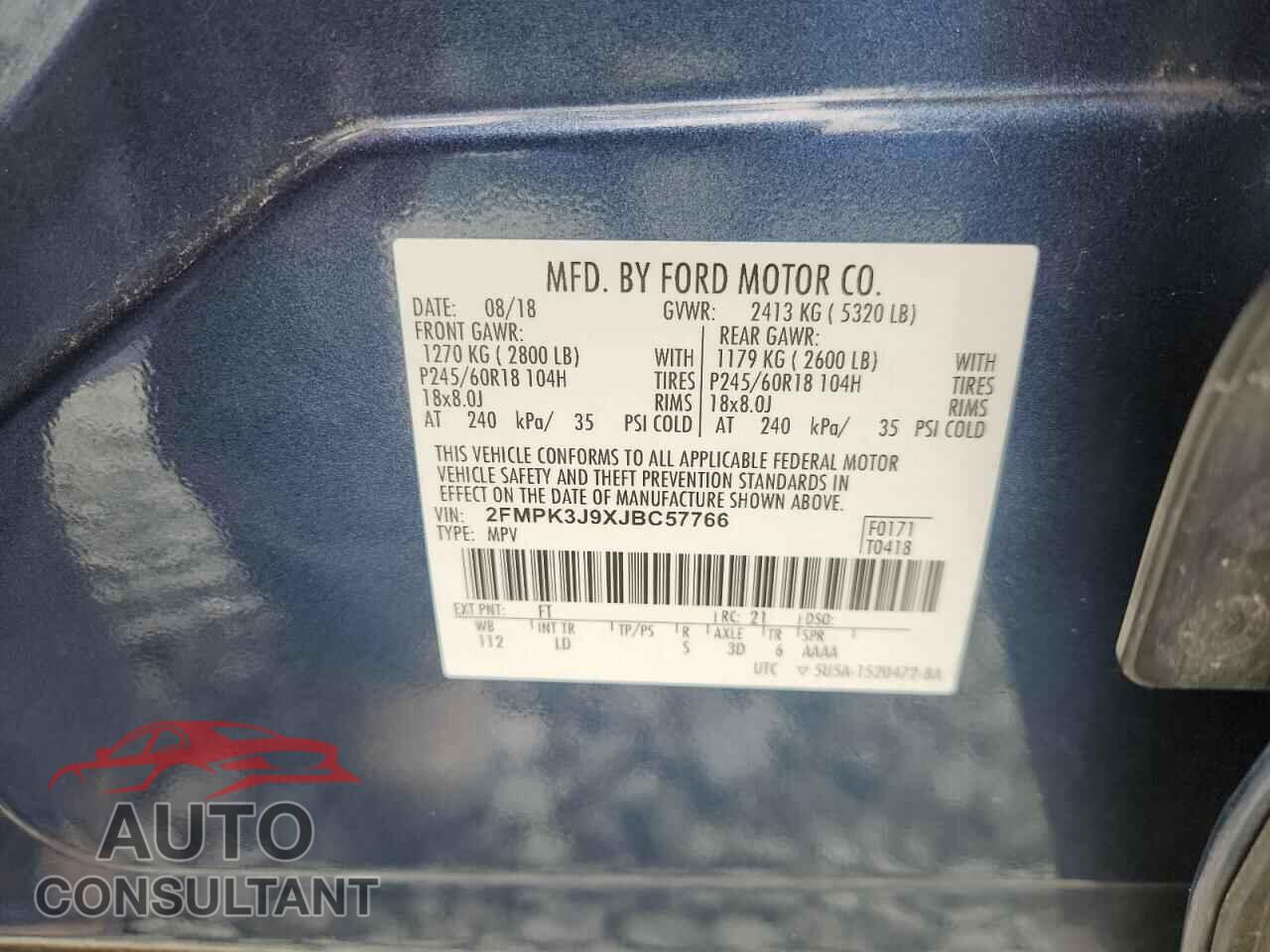 FORD EDGE 2018 - 2FMPK3J9XJBC57766