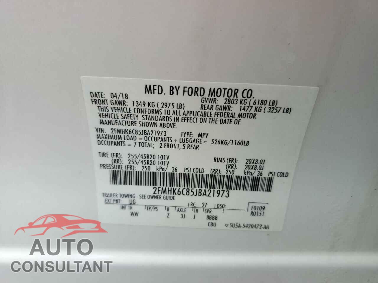 FORD FLEX 2018 - 2FMHK6C85JBA21973