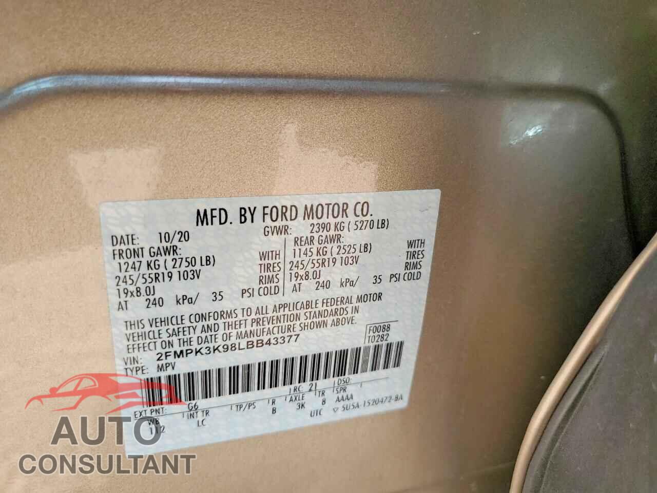 FORD EDGE 2020 - 2FMPK3K98LBB43377