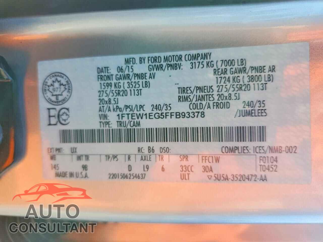 FORD F150 2015 - 1FTEW1EG5FFB93378