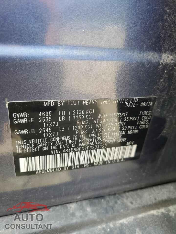 SUBARU OUTBACK 2015 - 4S4BSBFC2F3233123