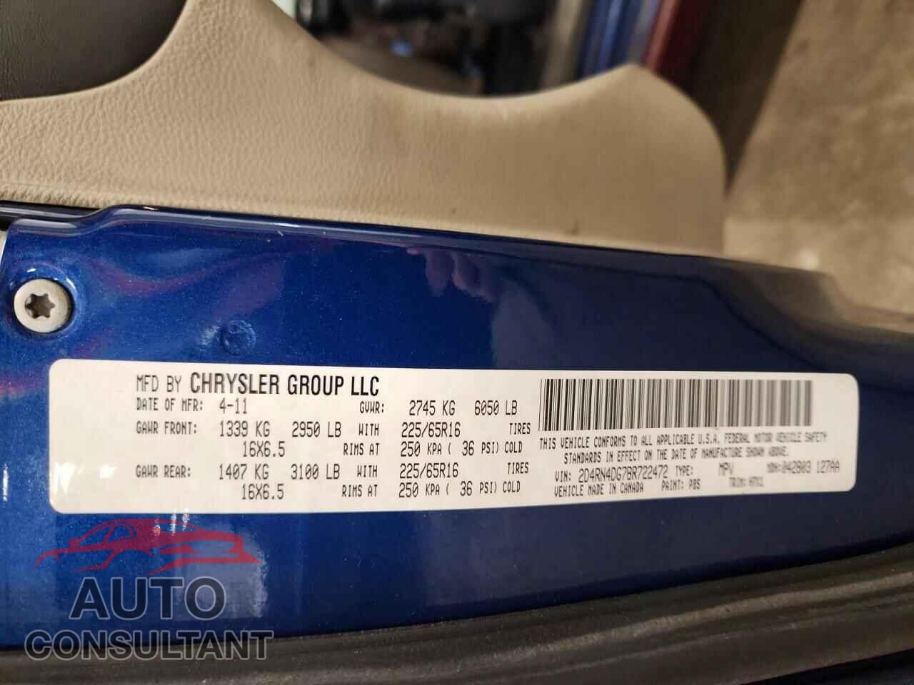 DODGE CARAVAN 2011 - 2D4RN4DG7BR722472