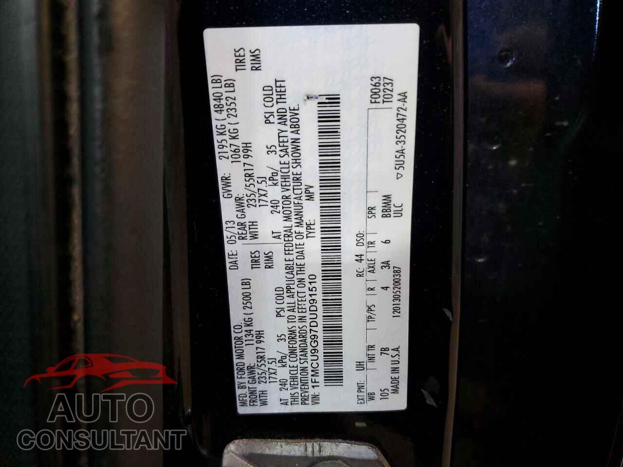 FORD ESCAPE 2013 - 1FMCU9G97DUD91510