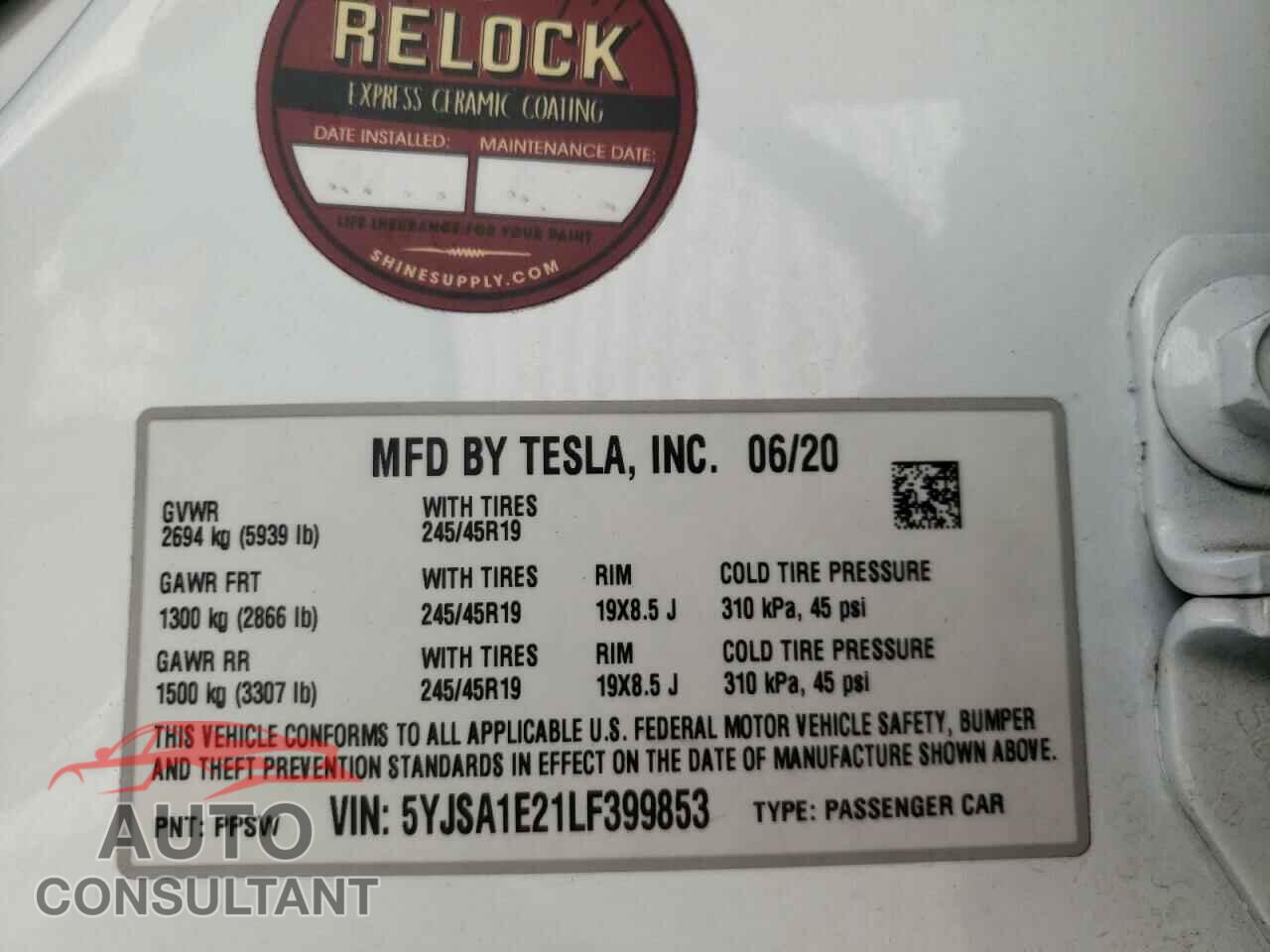 TESLA MODEL S 2020 - 5YJSA1E21LF399853