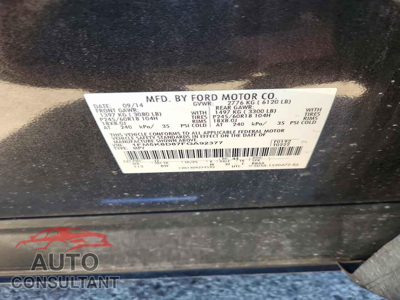 FORD EXPLORER 2015 - 1FM5K8D87FGA92377