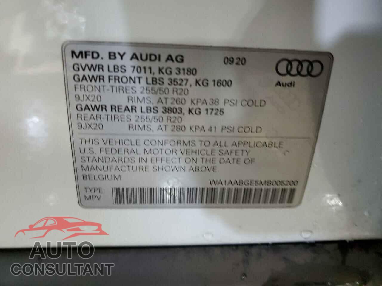 AUDI E-TRON 2021 - WA1AABGE5MB005200