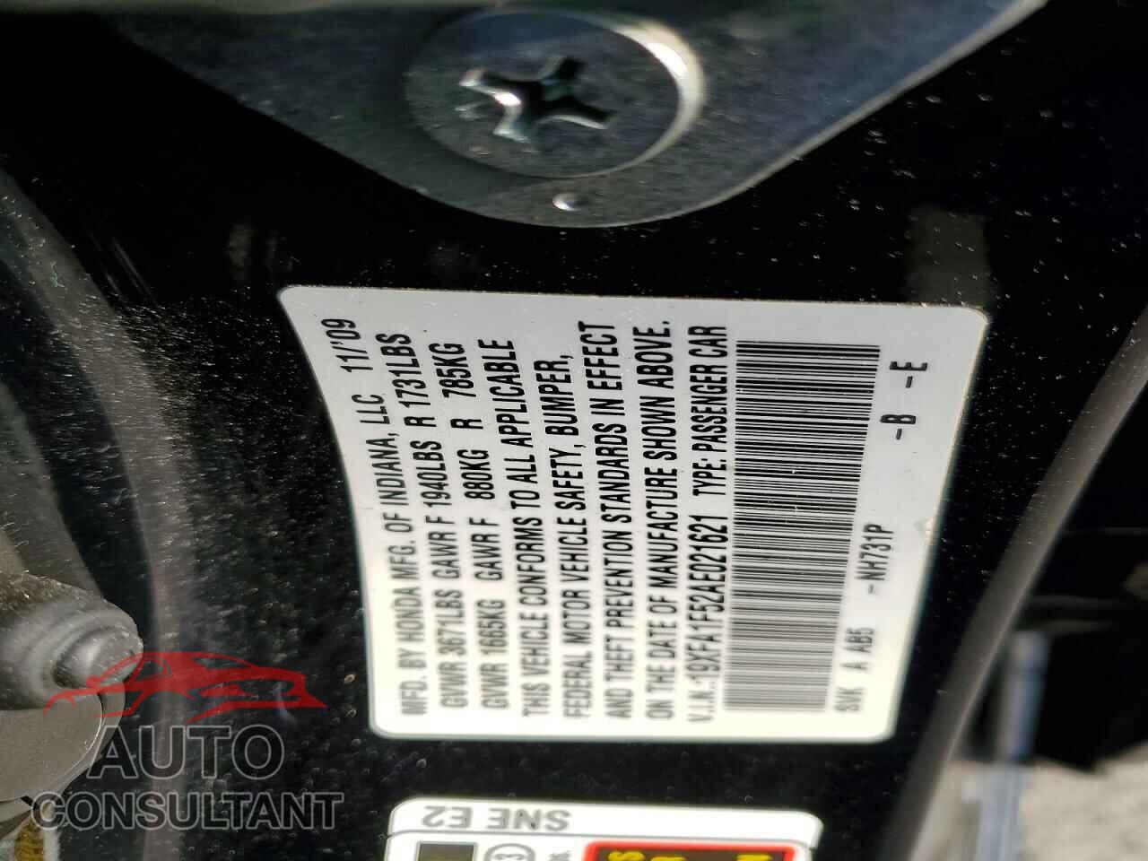 HONDA CIVIC 2010 - 19XFA1F52AE021621