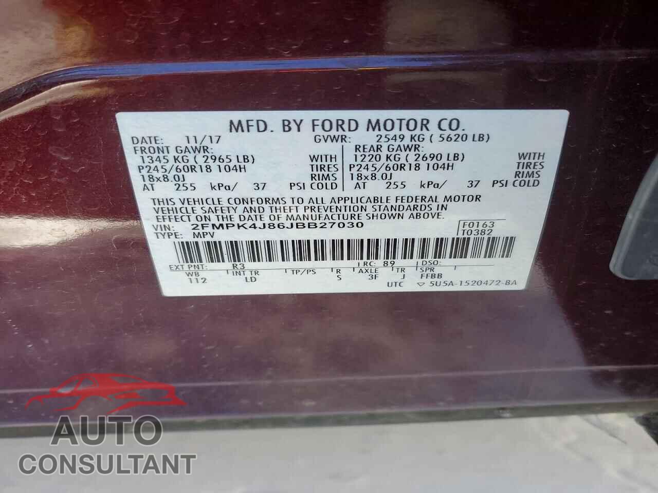 FORD EDGE 2018 - 2FMPK4J86JBB27030