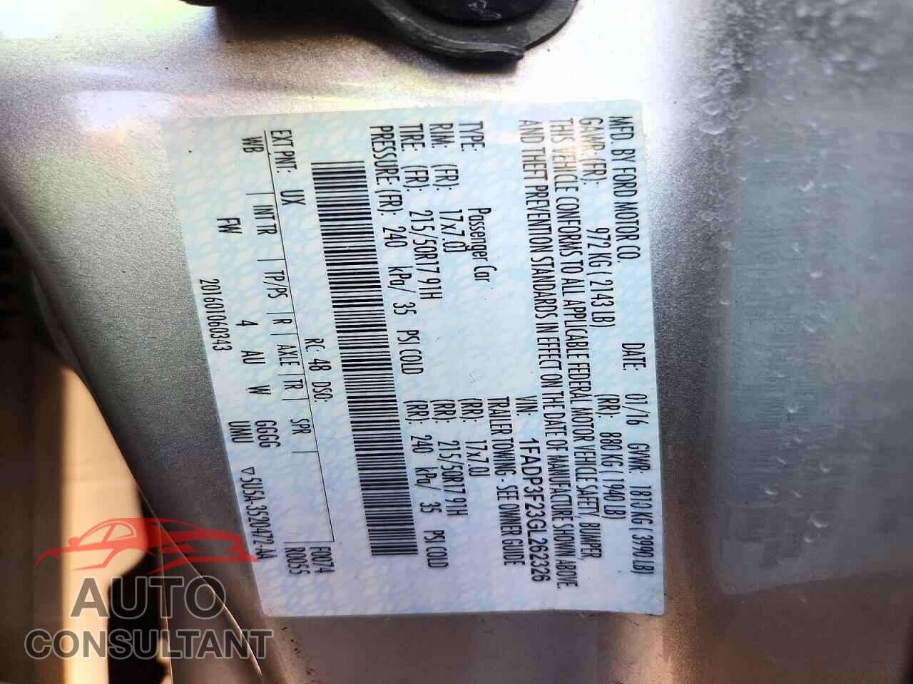 FORD FOCUS 2016 - 1FADP3F23GL262326