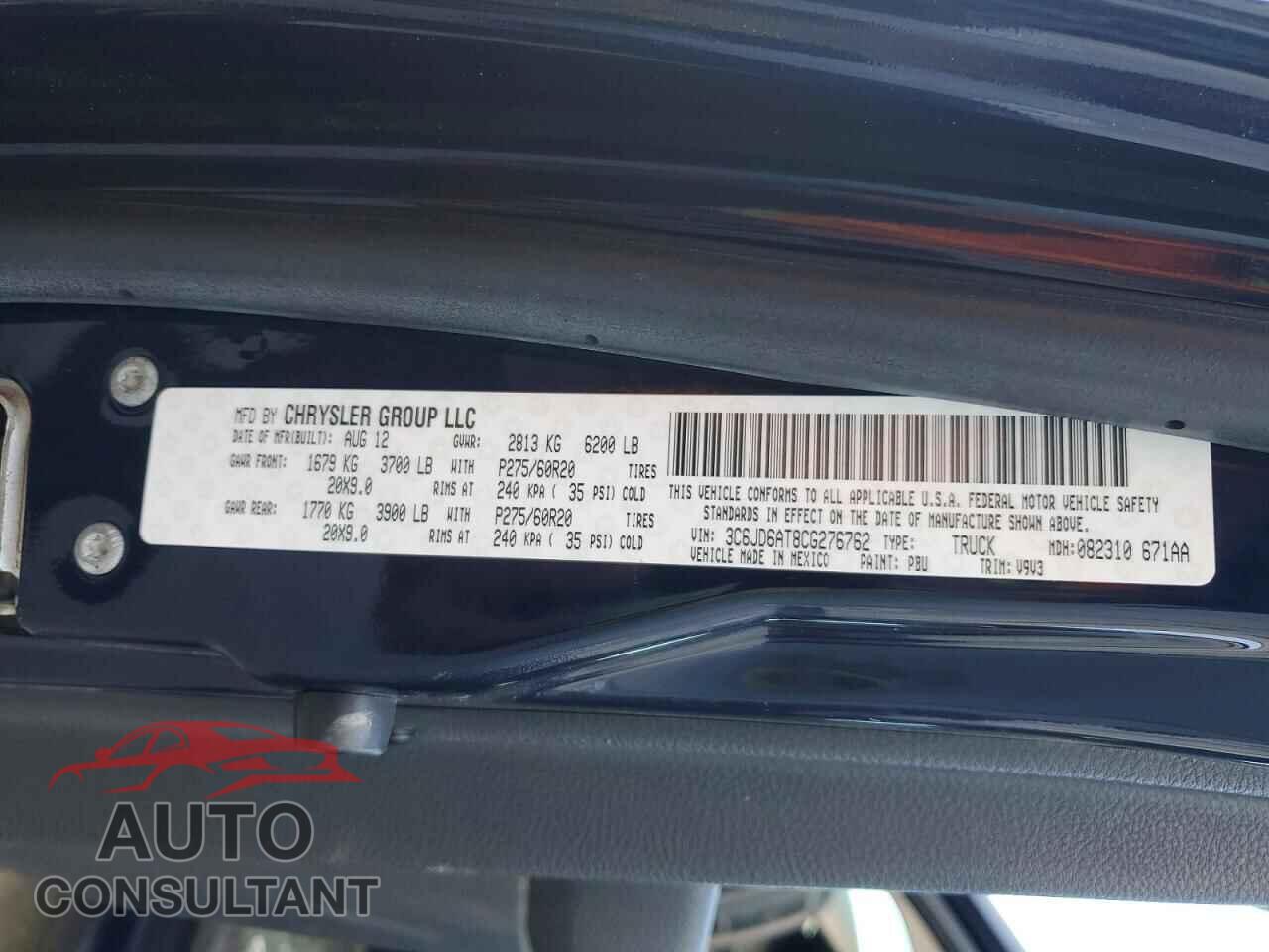 DODGE RAM 1500 2012 - 3C6JD6AT8CG276762
