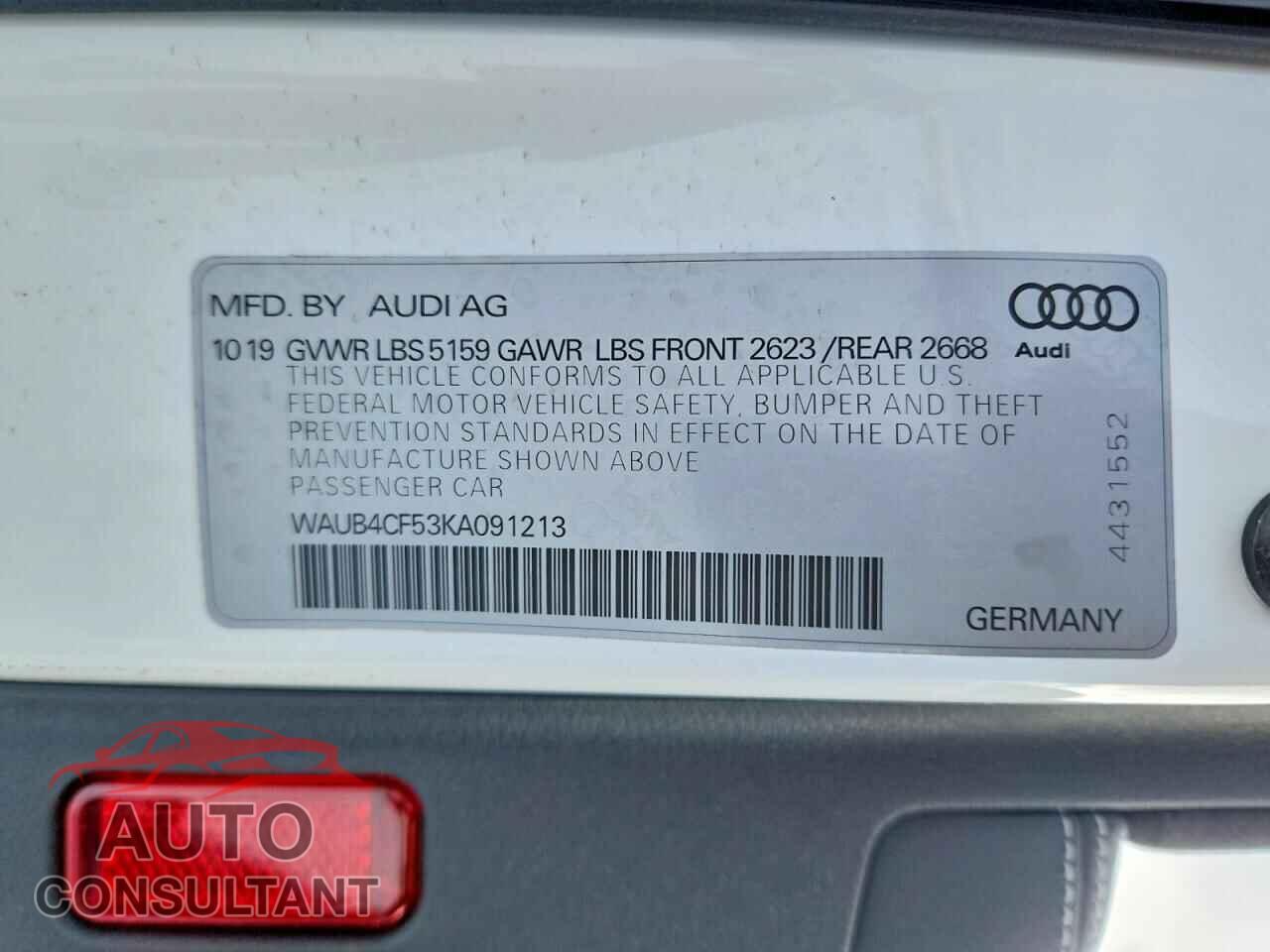 AUDI S5/RS5 2019 - WAUB4CF53KA091213