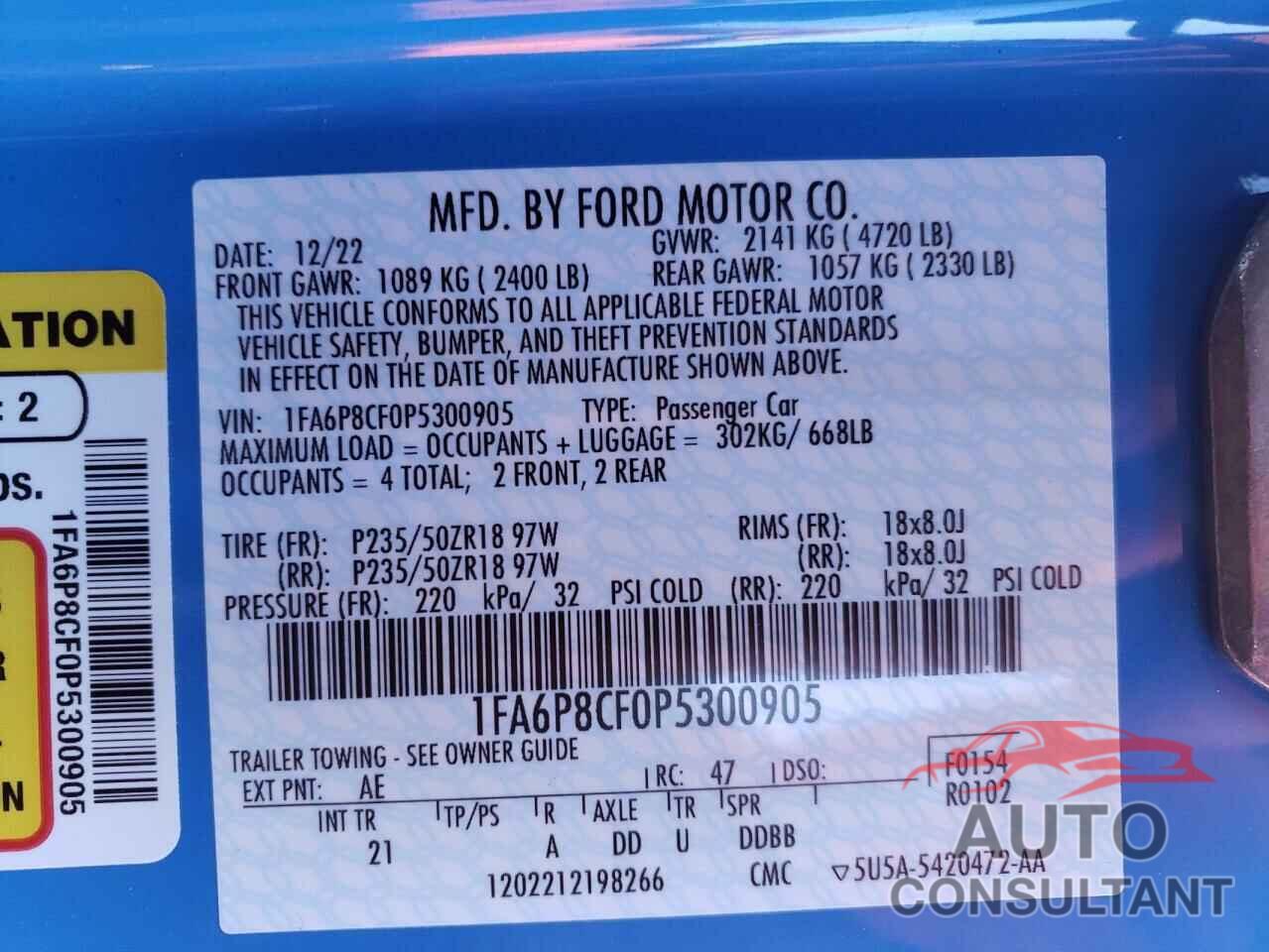 FORD MUSTANG 2023 - 1FA6P8CF0P5300905