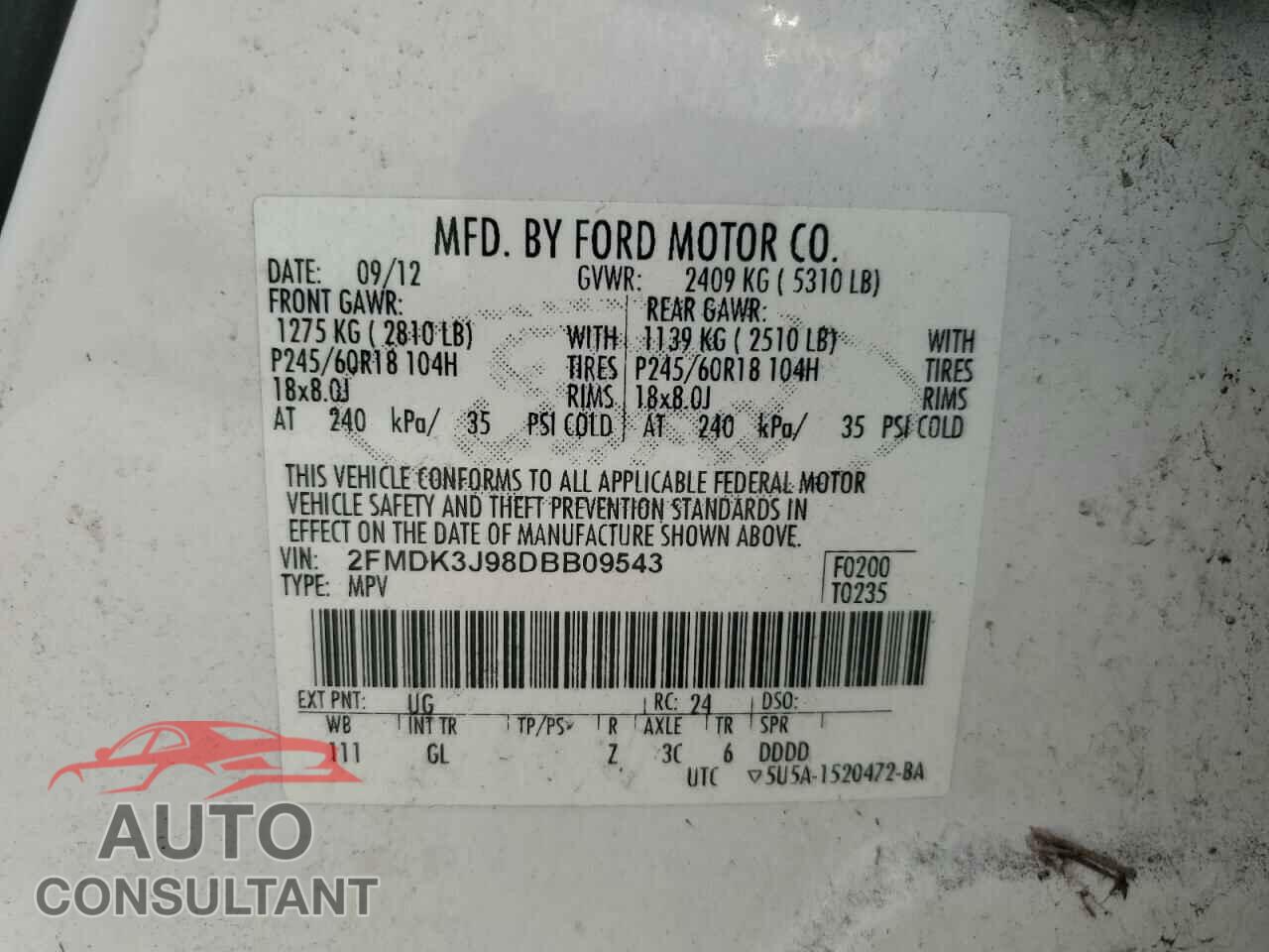 FORD EDGE 2013 - 2FMDK3J98DBB09543