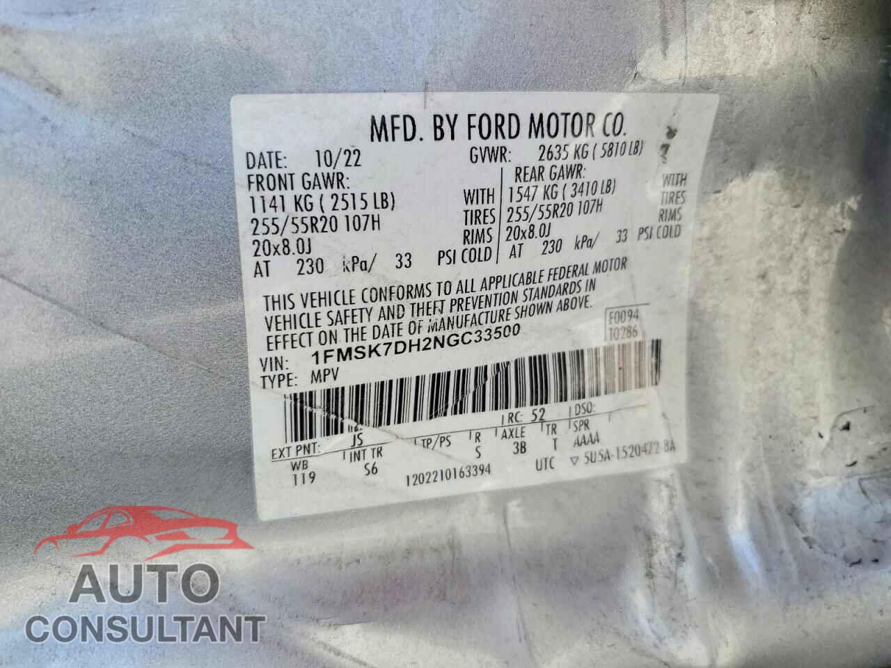 FORD EXPLORER 2022 - 1FMSK7DH2NGC33500