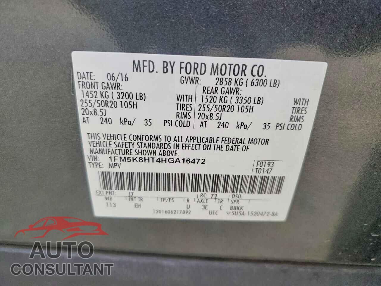 FORD EXPLORER 2017 - 1FM5K8HT4HGA16472