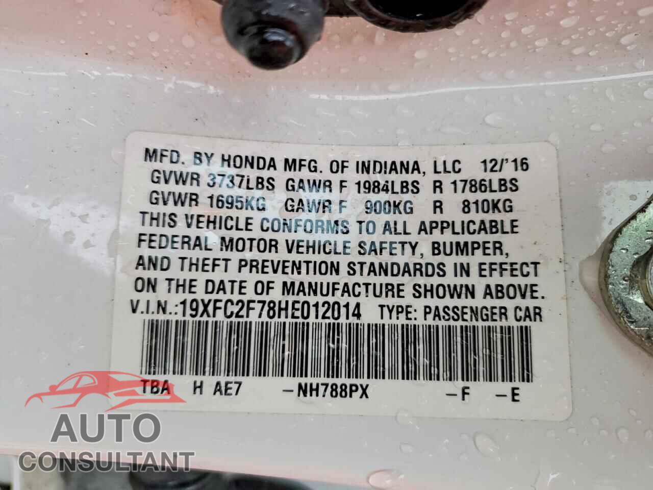 HONDA CIVIC 2017 - 19XFC2F78HE012014