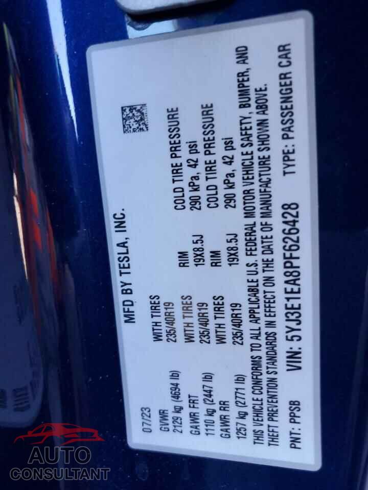 TESLA MODEL 3 2023 - 5YJ3E1EA8PF626428