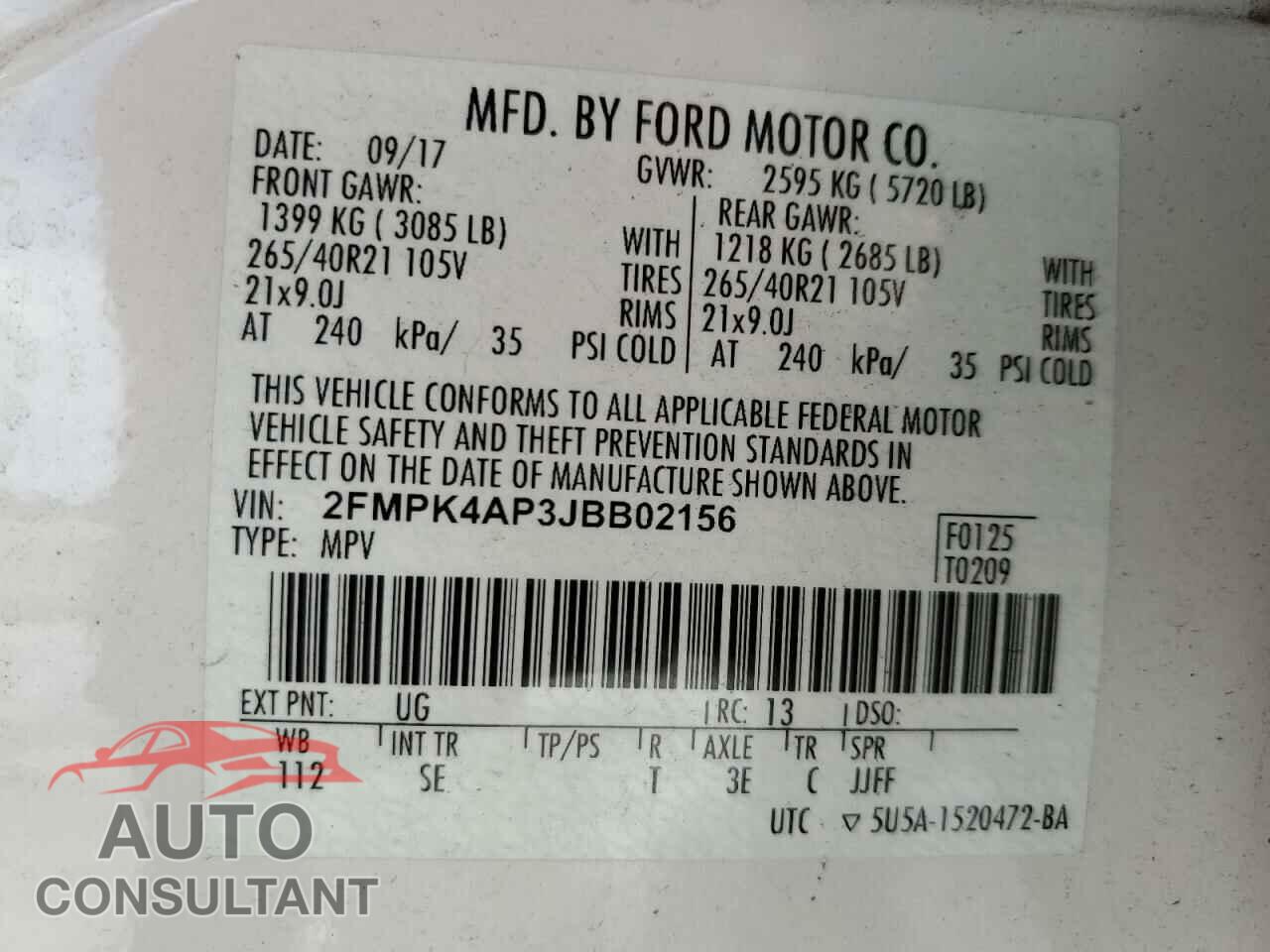 FORD EDGE 2018 - 2FMPK4AP3JBB02156