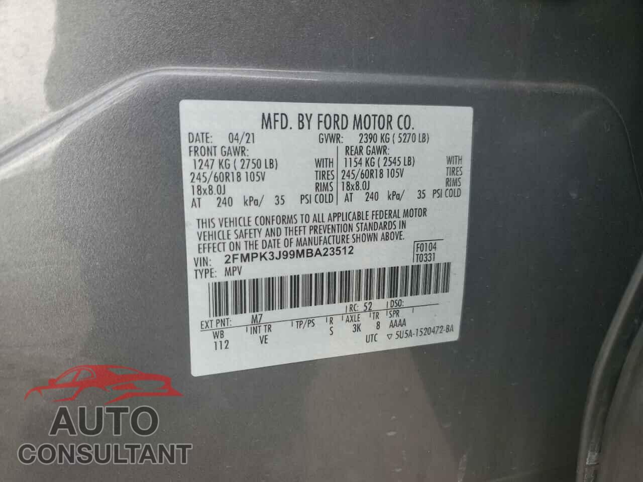 FORD EDGE 2021 - 2FMPK3J99MBA23512