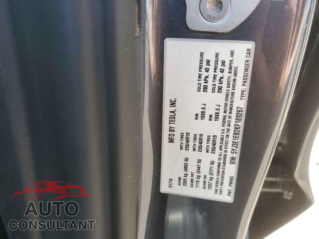 TESLA MODEL 3 2019 - 5YJ3E1EB2KF189267