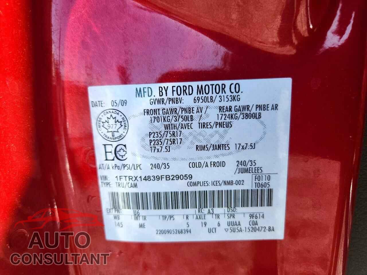 FORD F150 2009 - 1FTRX14839FB29059