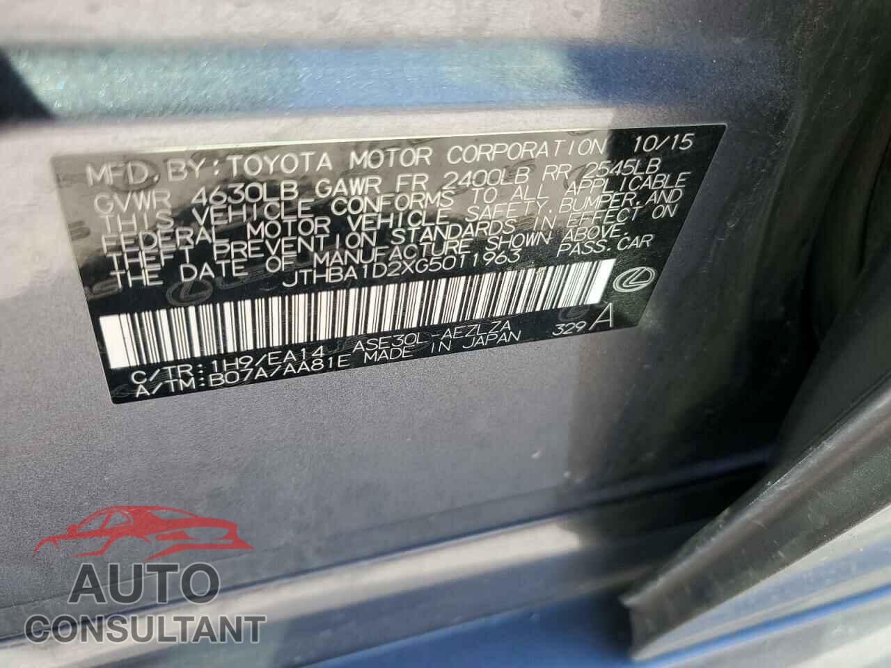 LEXUS IS 2016 - JTHBA1D2XG5011963