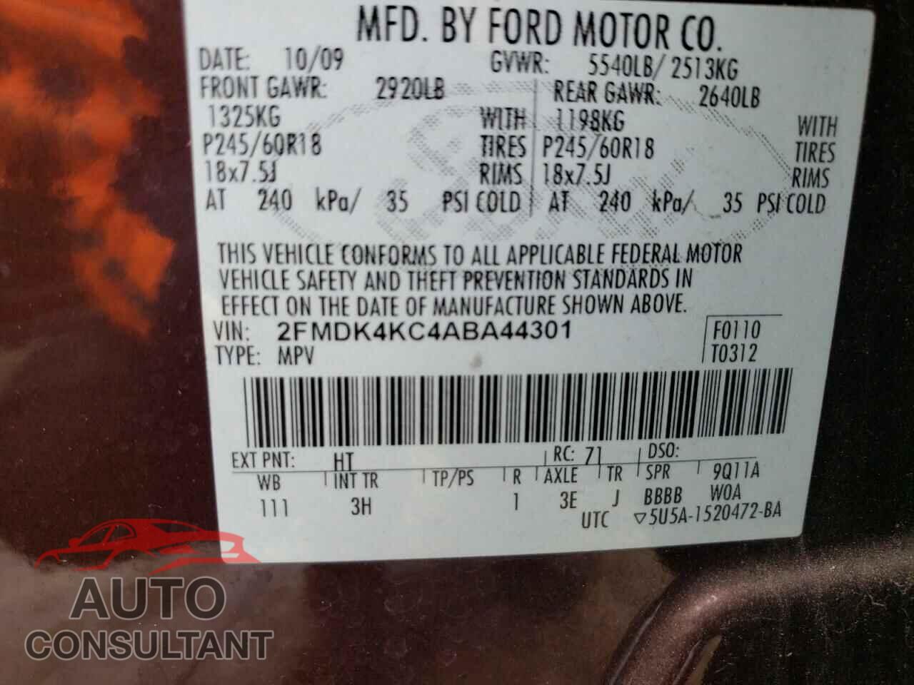 FORD EDGE 2010 - 2FMDK4KC4ABA44301