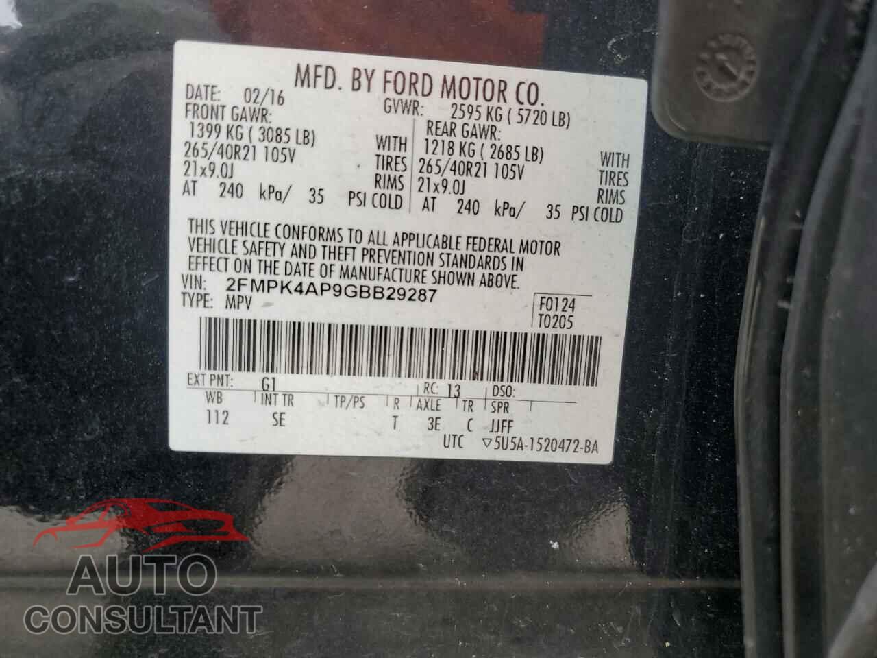 FORD EDGE 2016 - 2FMPK4AP9GBB29287