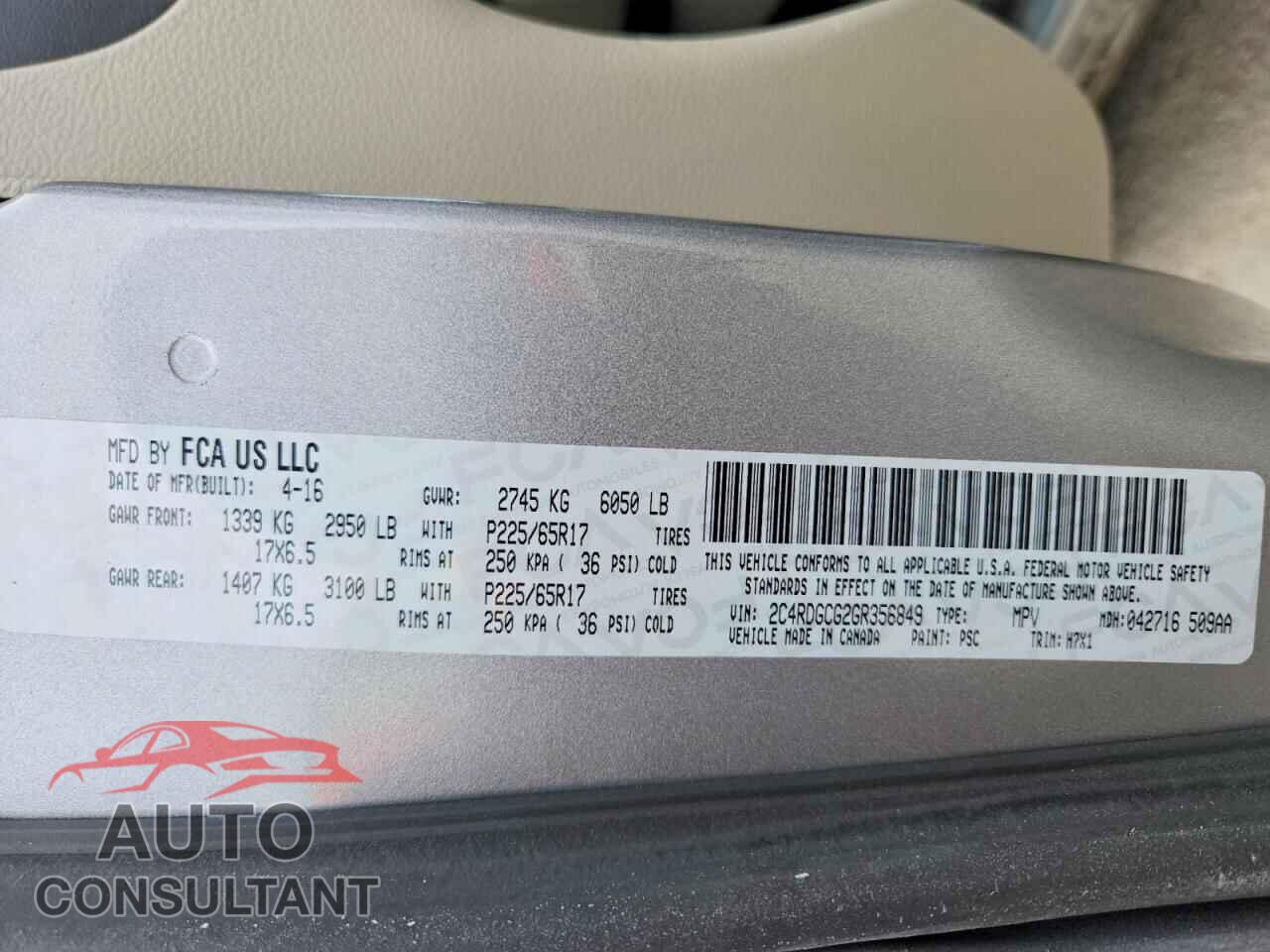 DODGE CARAVAN 2016 - 2C4RDGCG2GR356849