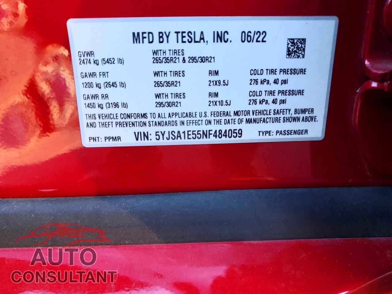 TESLA MODEL S 2022 - 5YJSA1E55NF484059