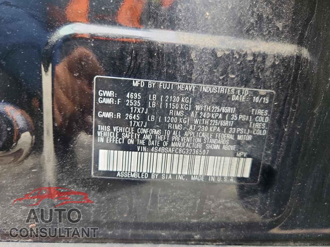 SUBARU OUTBACK 2016 - 4S4BSAFC8G3236507