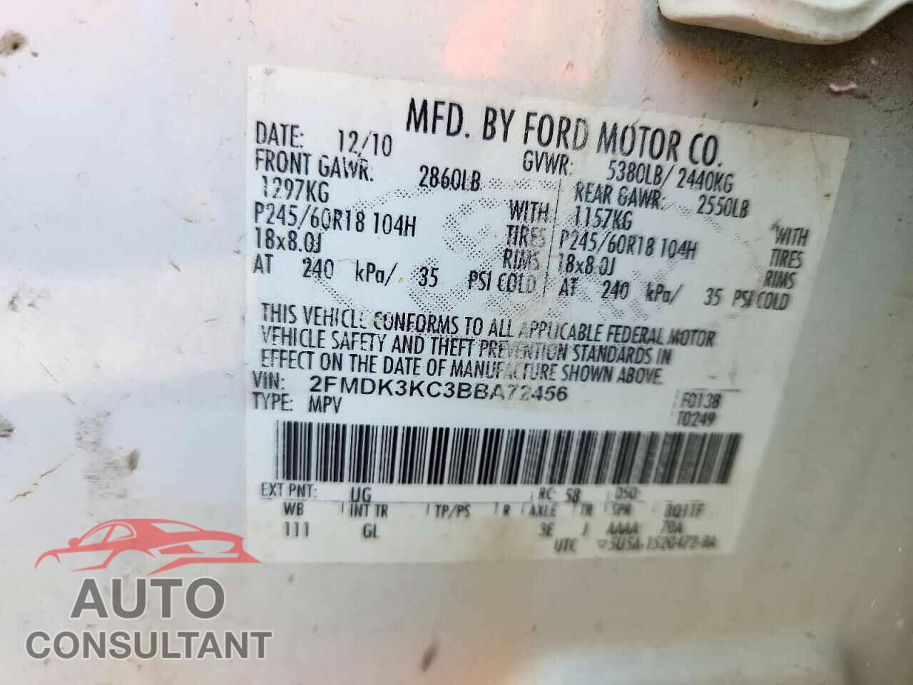 FORD EDGE 2011 - 2FMDK3KC3BBA72456